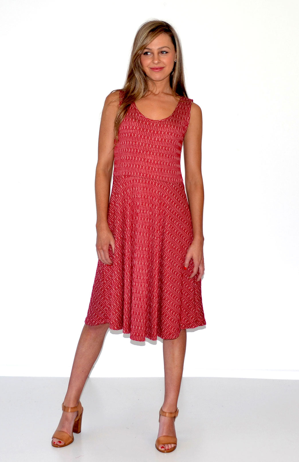 Red Keyhole Women&#39;s Merino Wool Sleeveless Dress
