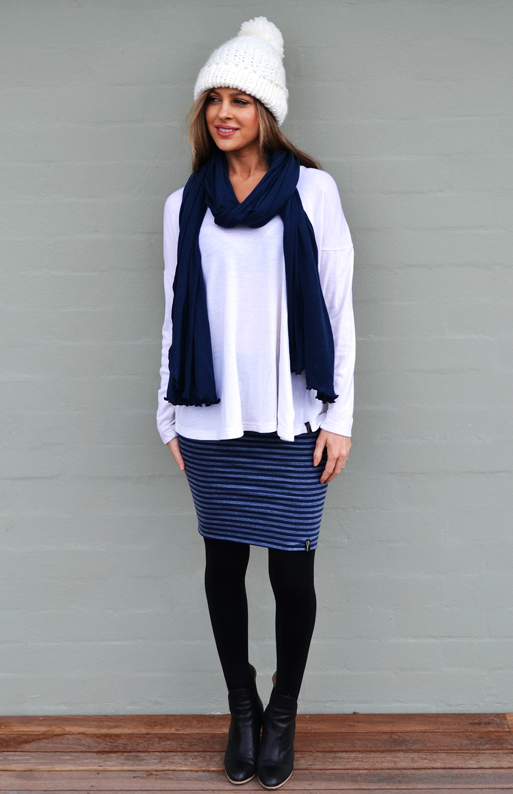 Indigo Grey Stripe Women&#39;s Merino Wool Tube Skirt
