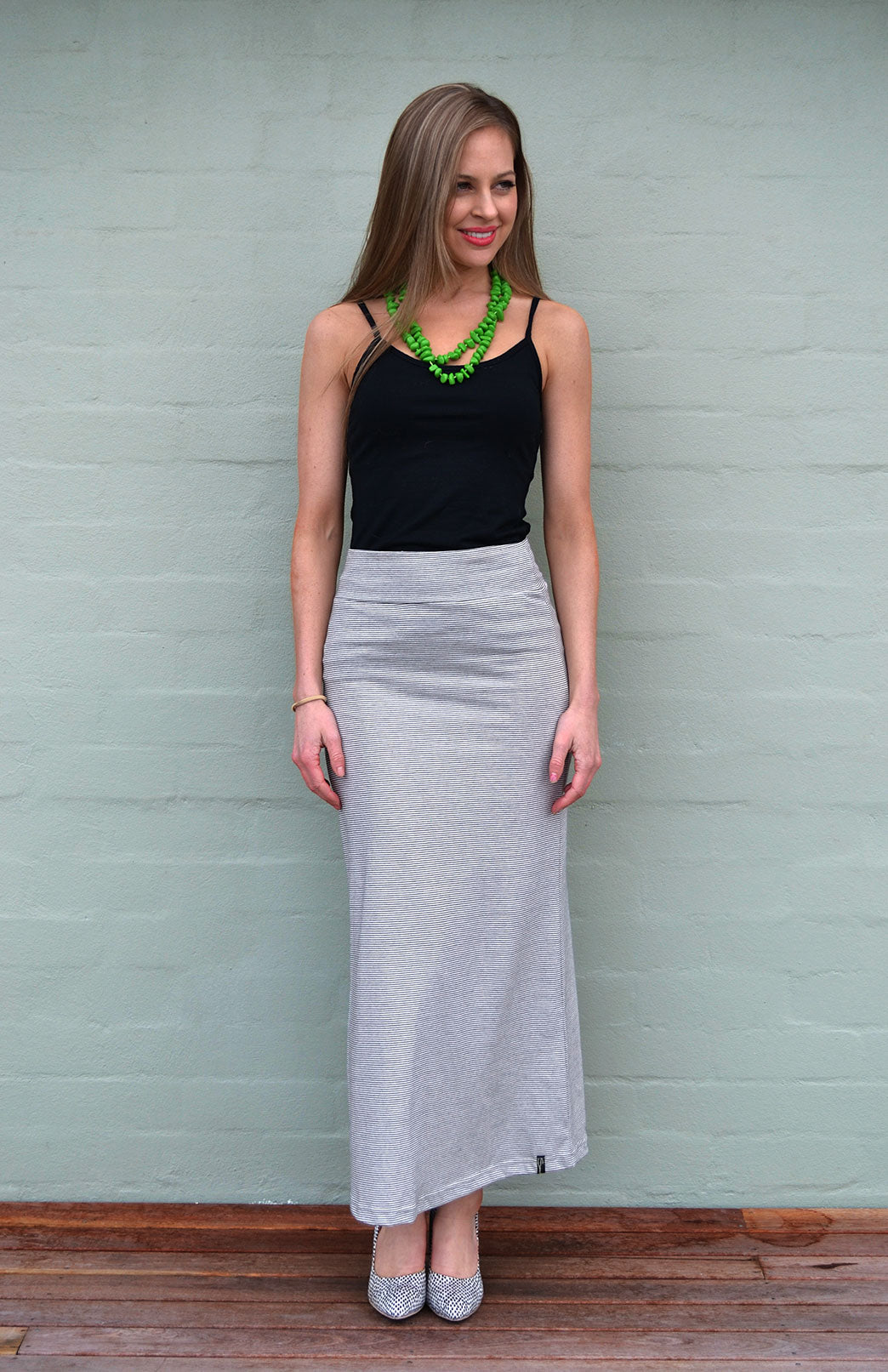 Fine Black and White Stripe Women&#39;s Organic Cotton Maxi Skirt
