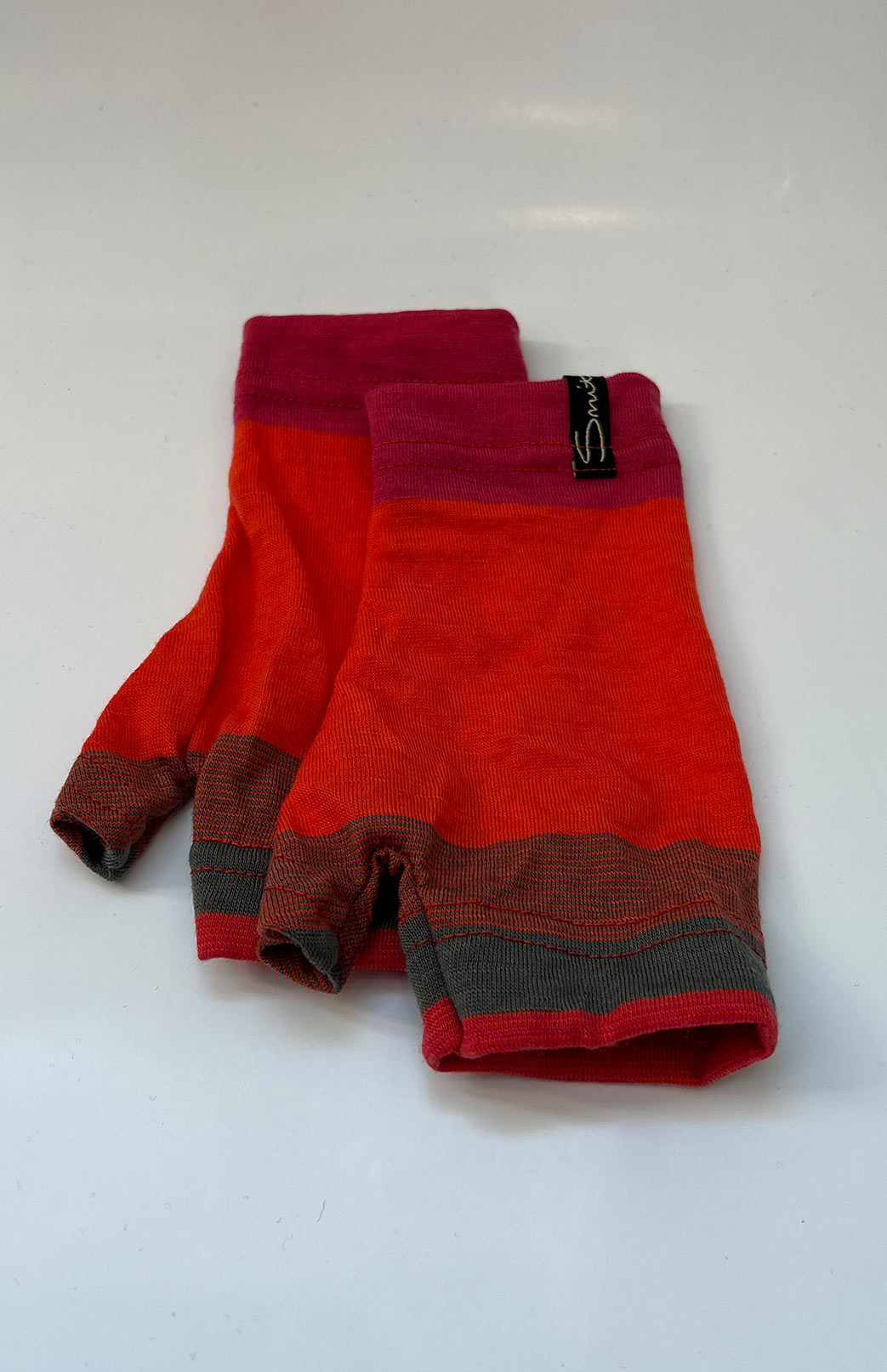 Orange Multi Stripe  Merino Wool Thermal Fingerless Mittens