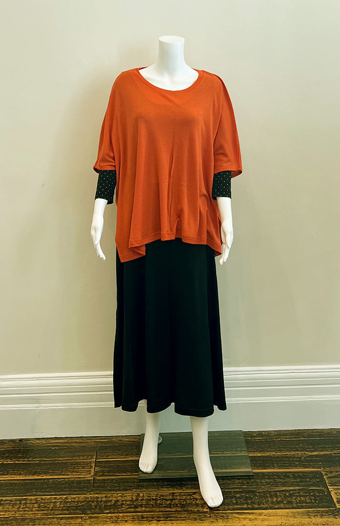 Burnt Orange Women's Merino Wool Boxy Poncho Top