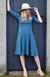 Storm Teal Women&#39;s Merino Wool Fit and Flare Dress with 3/4 Sleeves
