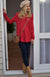 Cherry Red Women&#39;s Merino Wool Long Sleeve Top with Raglan Sleeves
