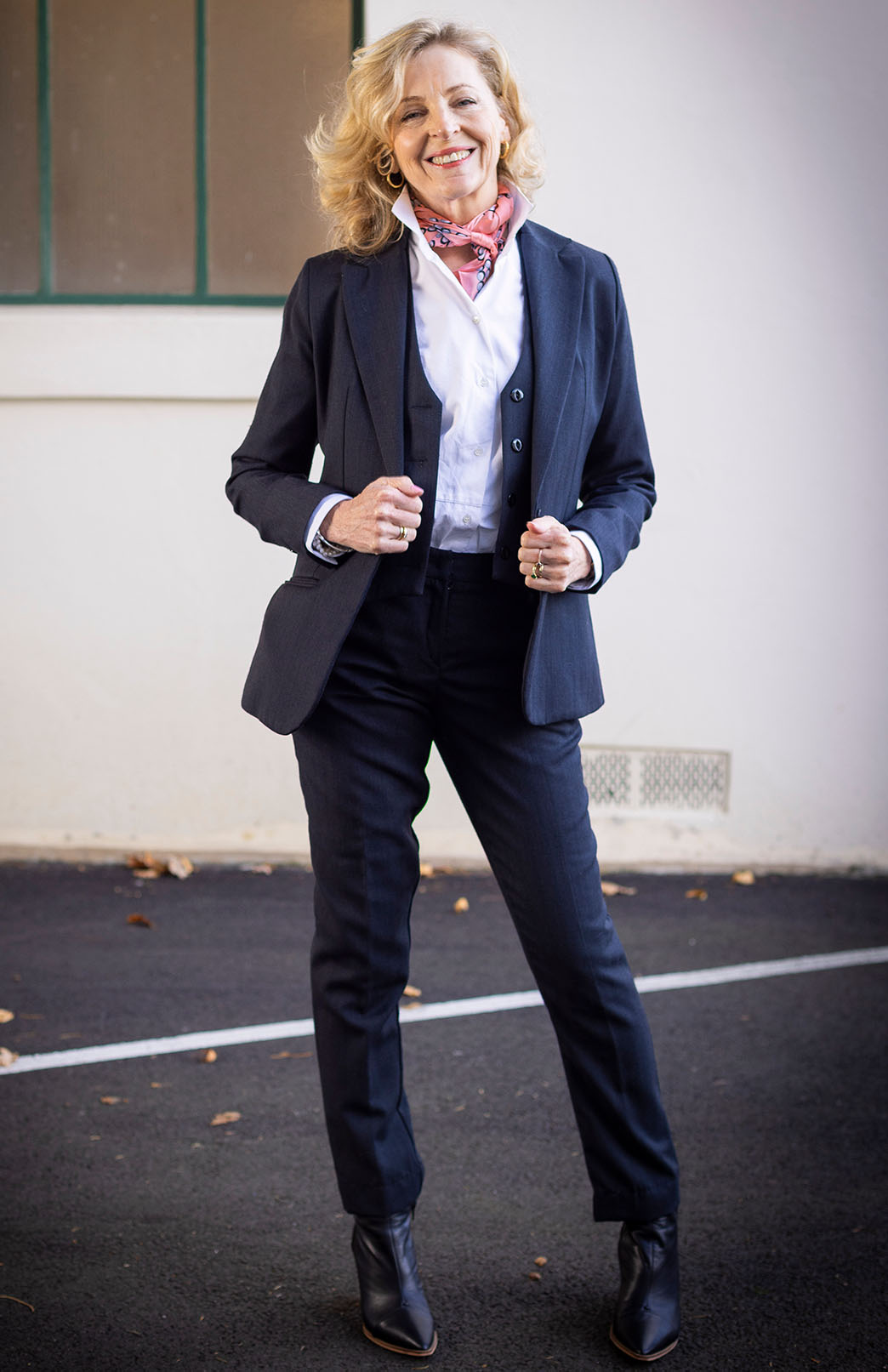 Obsidian Grey Herringbone Women's Superfine Merino Wool Herringbone Straight Leg Pants 