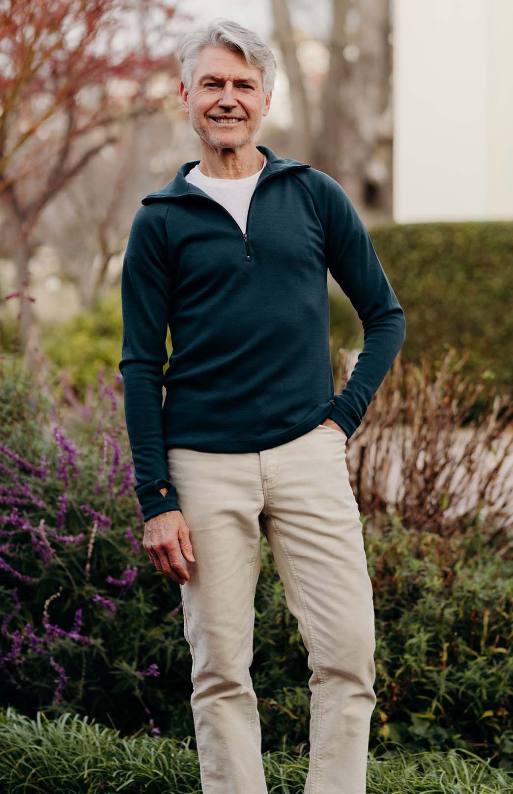 Our model wearing zip neck top