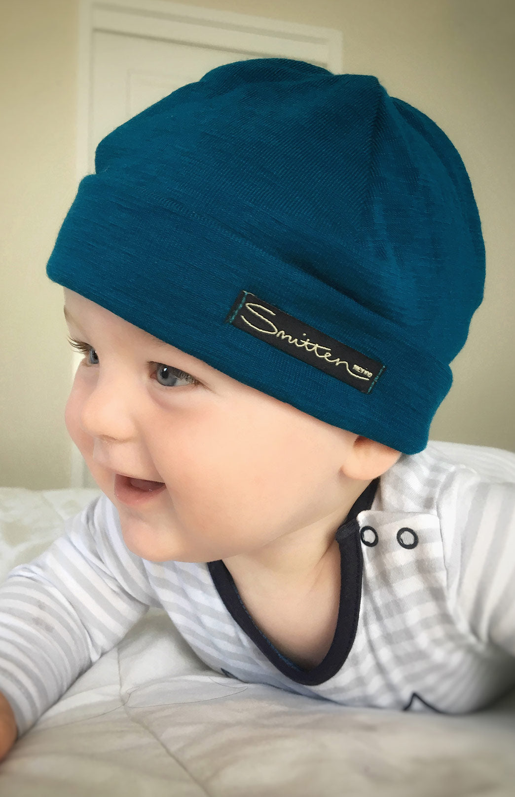 Teal Merino Wool Thermal Beanie for Babies and Children