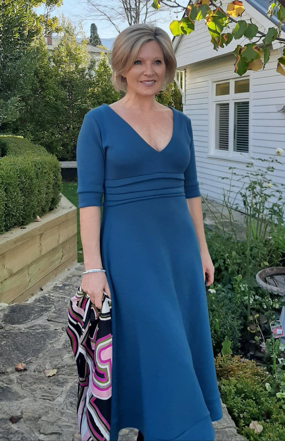 Storm Teal Women's Merino Wool V-Neck Classic Dress