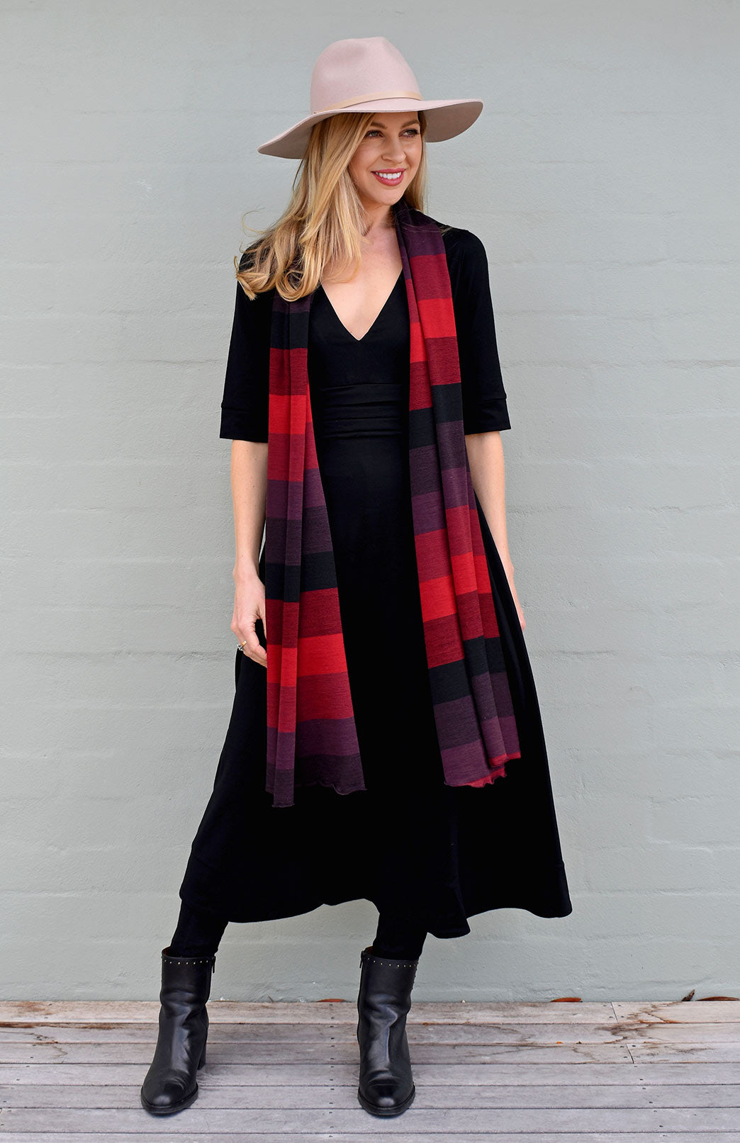 Black Women's Merino Wool V-Neck Classic Dress