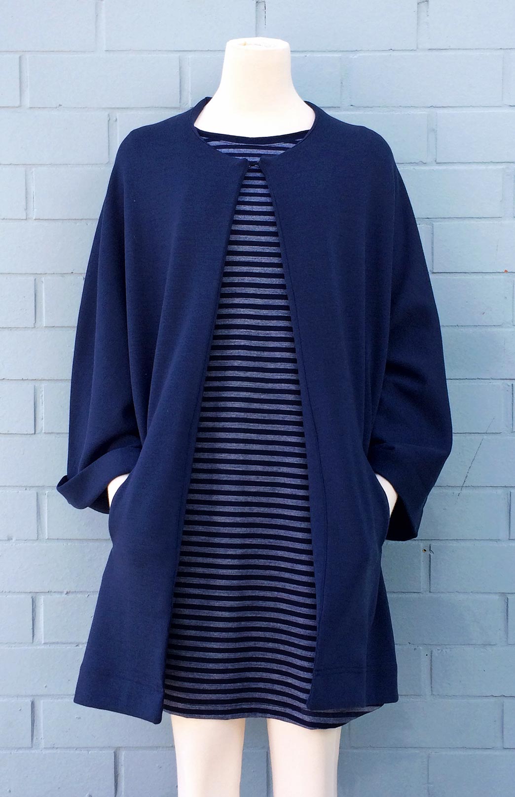 Indigo Blue Women's Kimono Style Merino Wool Coat