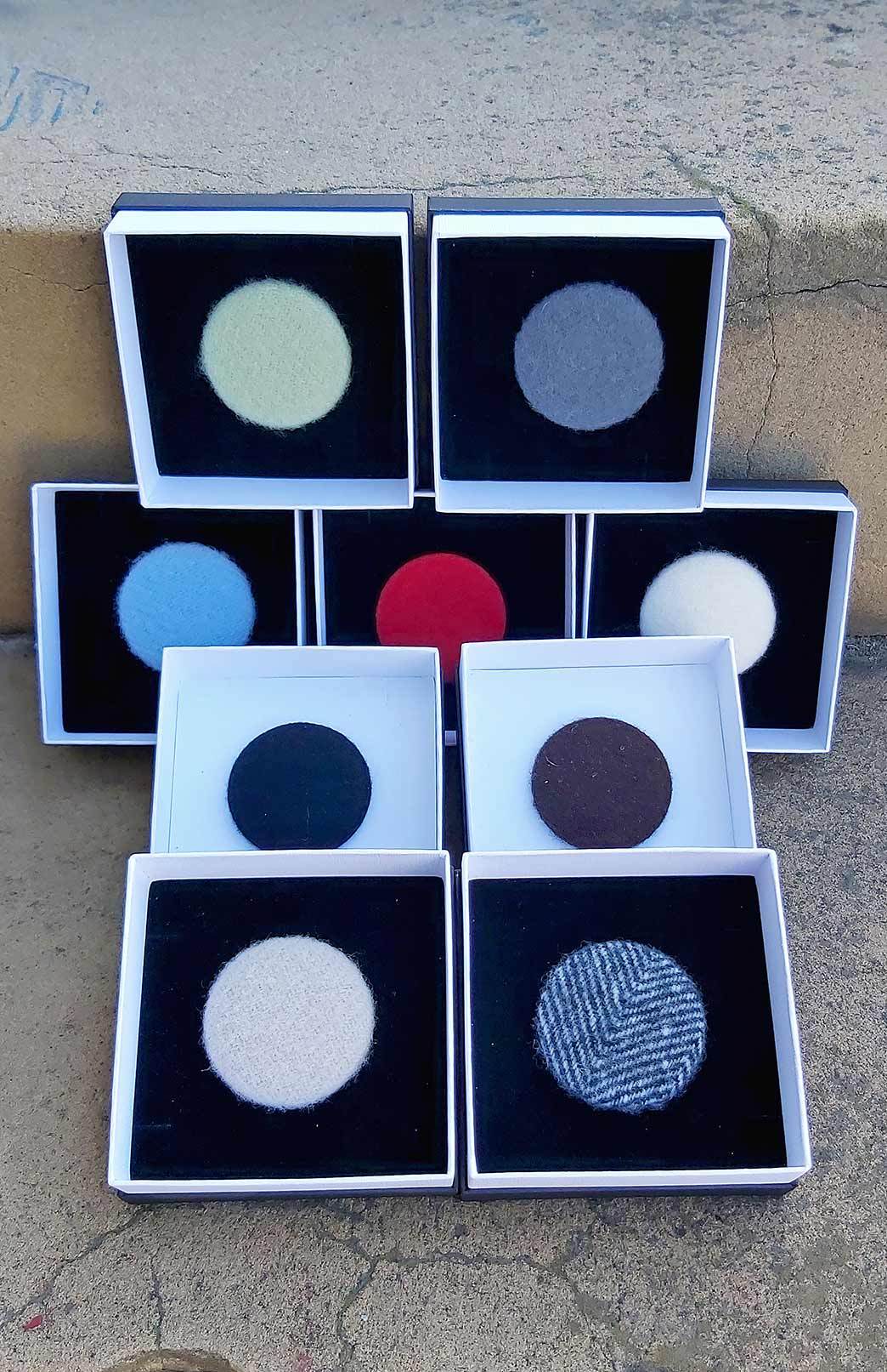 Graphite Herringbone Women's Merino Wool Magnetic Button Brooch