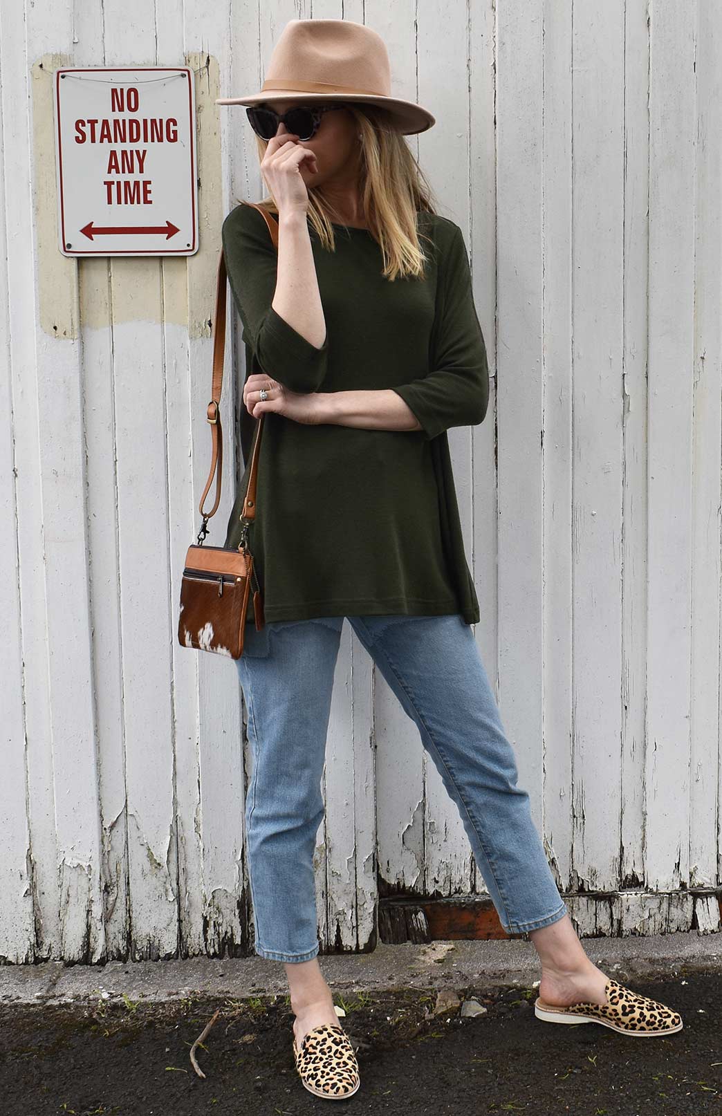 Kale Green Women's Merino Wool Flutter Top with 3/4 Sleeves