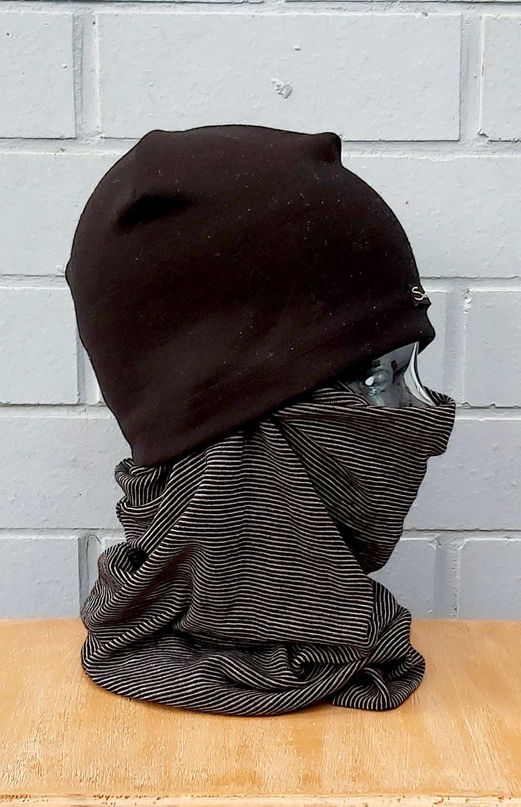 Black Pinstripe Unisex Merino Wool Thermal Neck Warmer Neck Gaiter