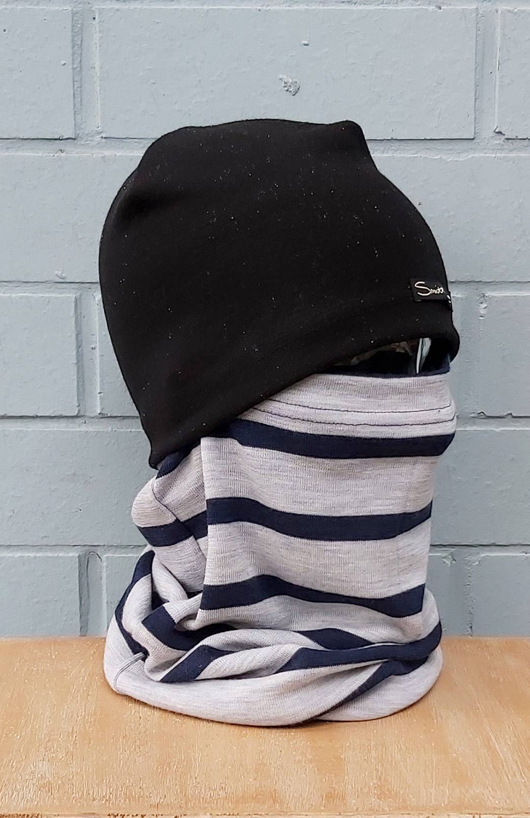 Grey and Indigo Single Stripe Unisex Merino Wool Thermal Neck Warmer Neck Gaiter