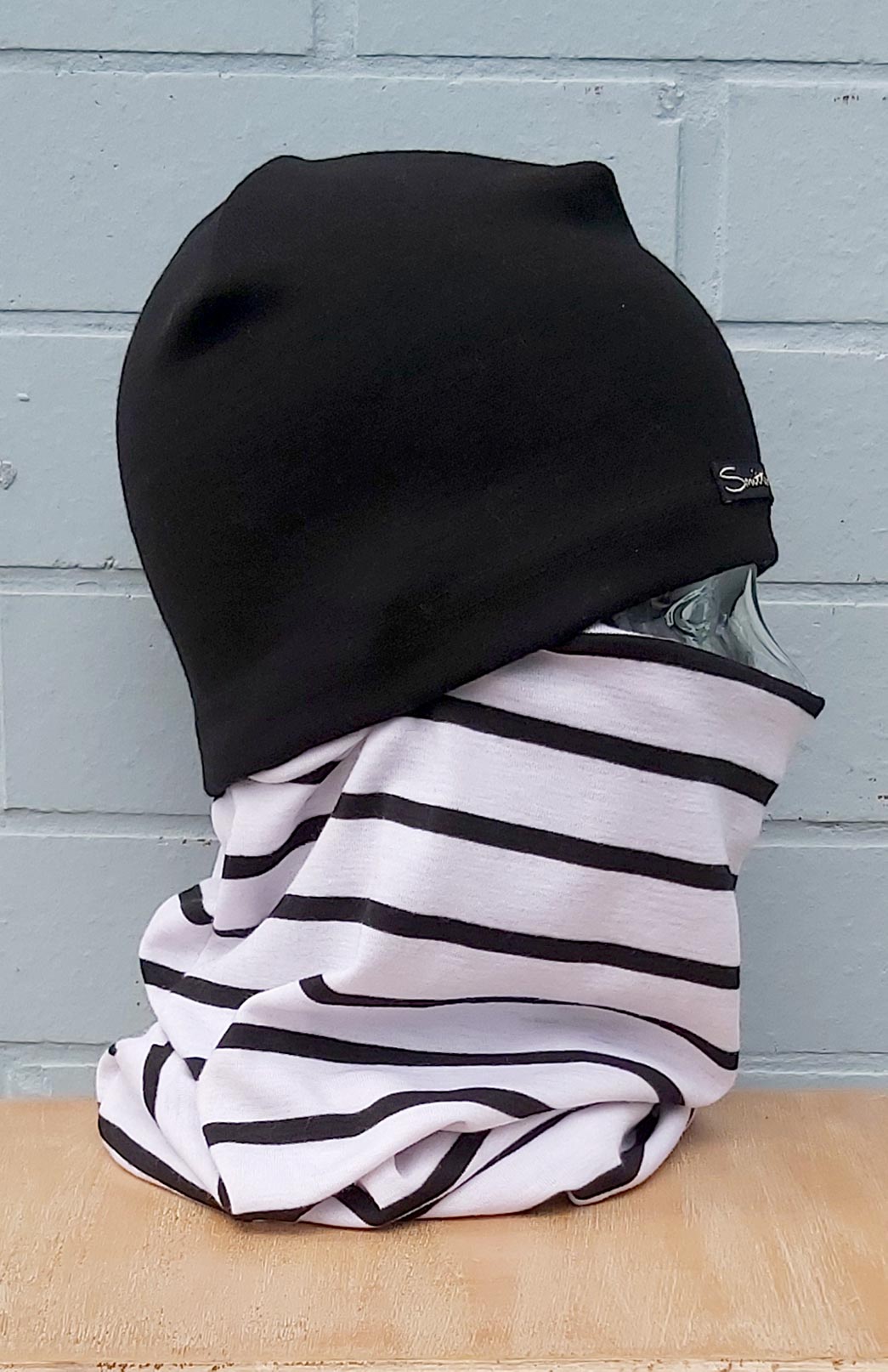 White & Black French Stripe Unisex Merino Wool Thermal Neck Warmer Neck Gaiter