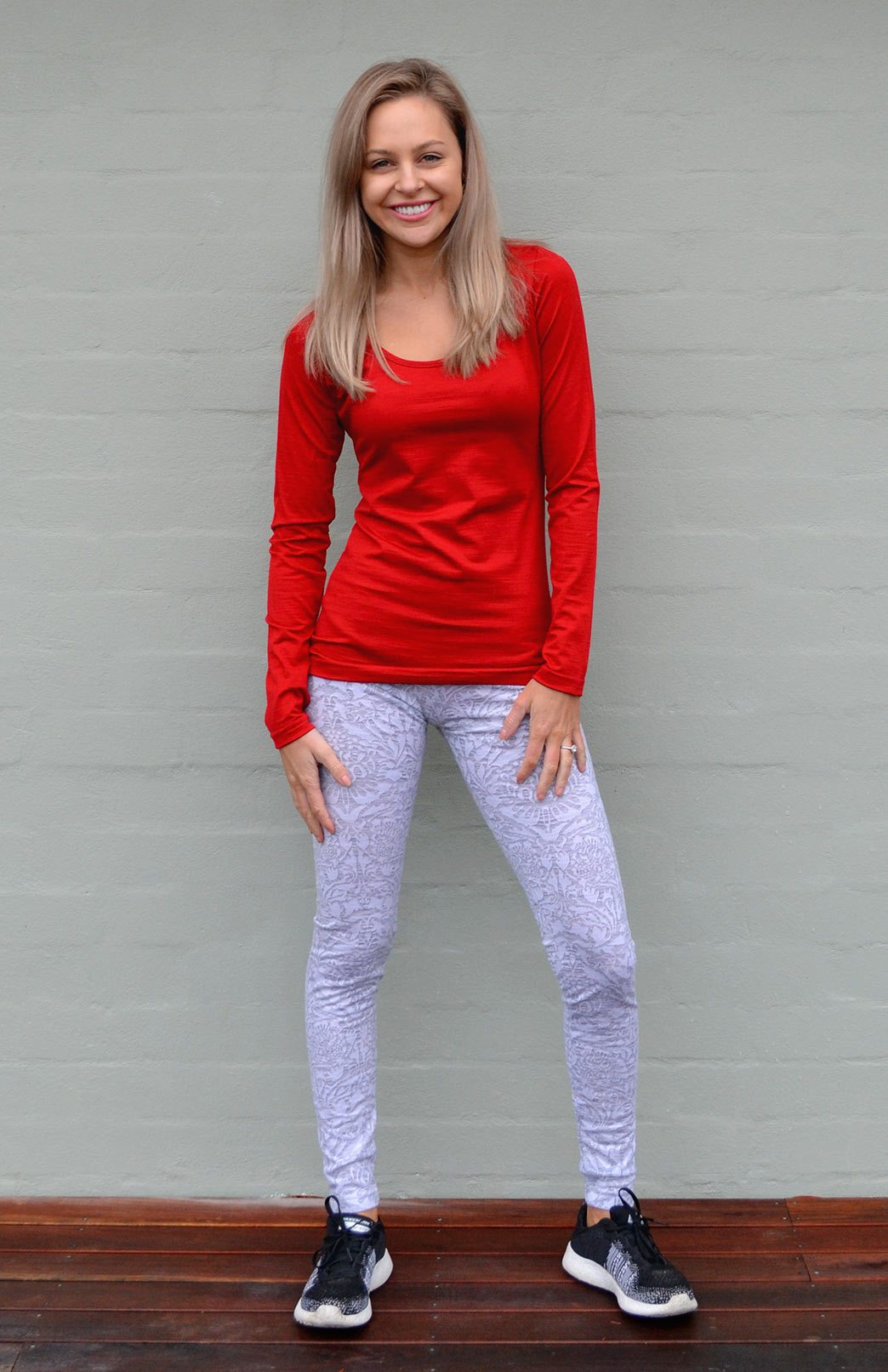 Flame Red Women's Merino Wool Long Sleeve Fashion &amp;amp; Layering Top
