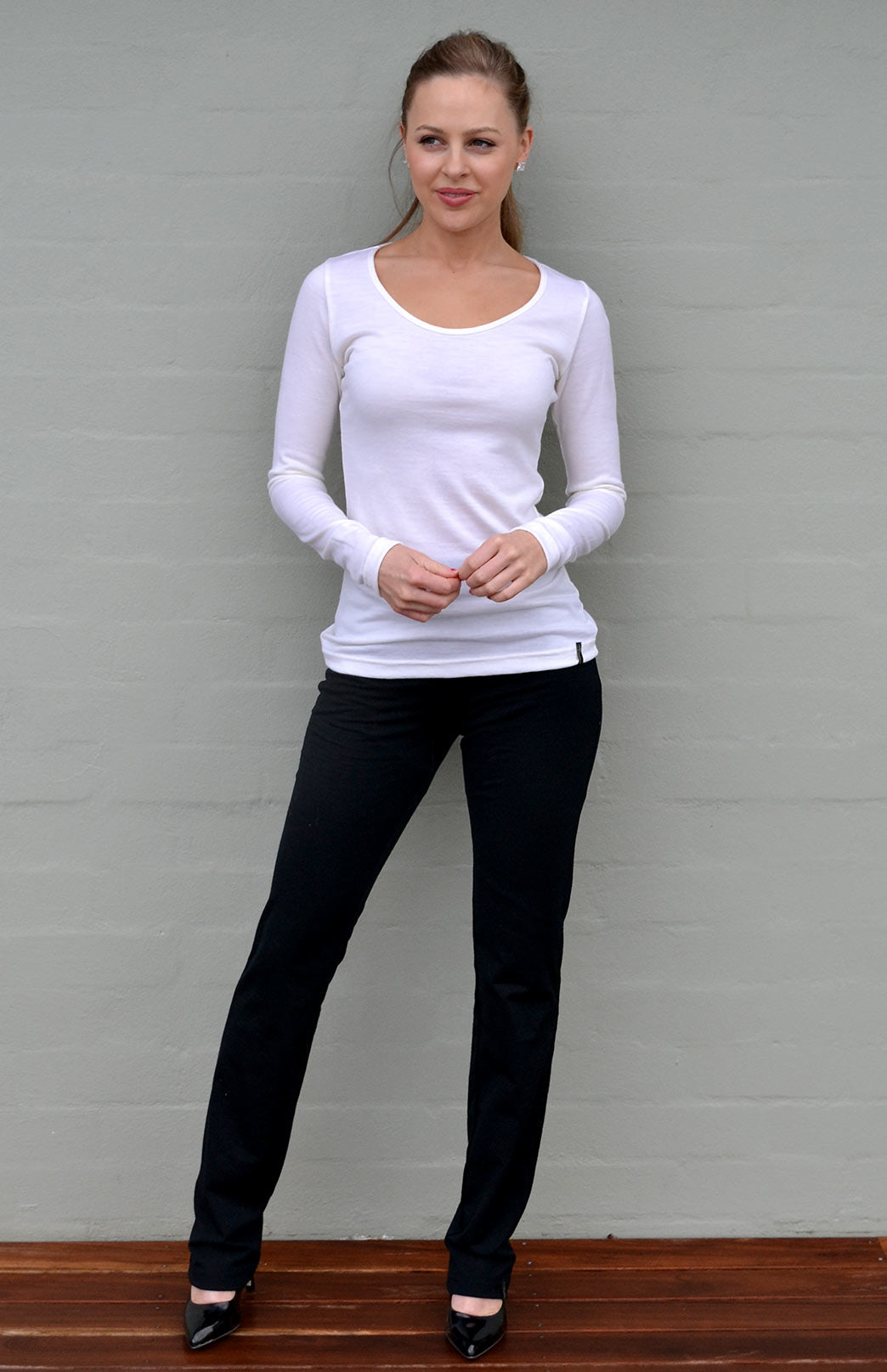 Ivory Women's Merino Wool Long Sleeve Fashion &amp; Layering Top