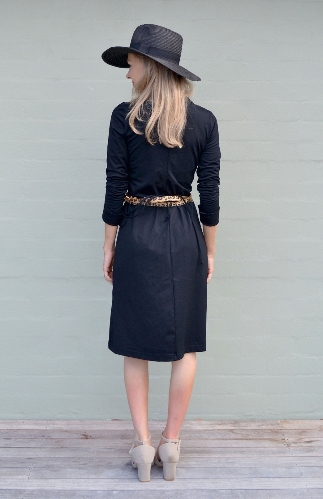 Black Women's Merino Wool Long Sleeve Wrap Dress