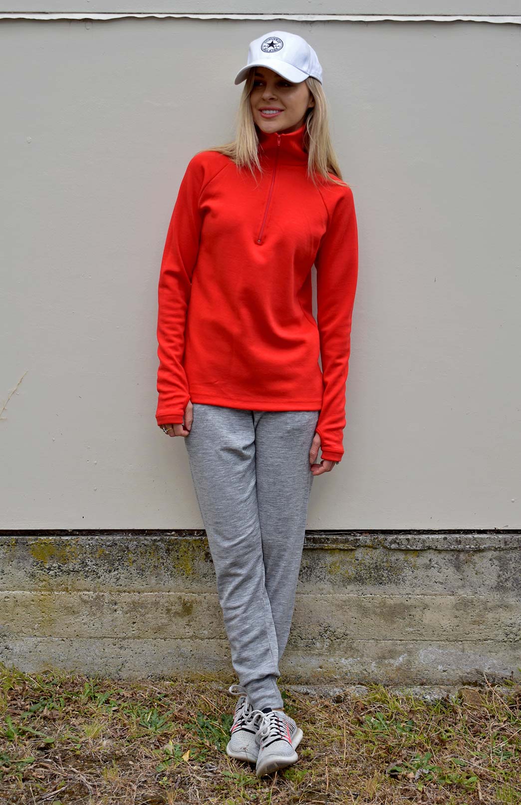 Californian Red Women's Merino Wool Zip Neck Top