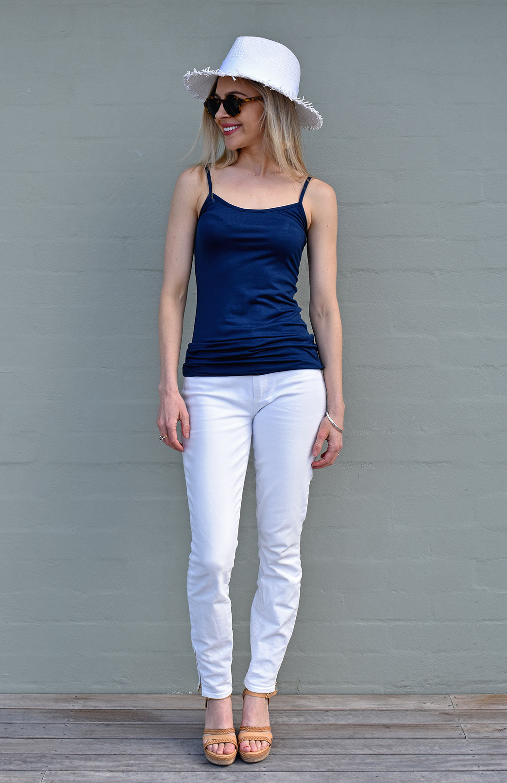 Indigo Blue Women's Merino Wool Camisole Pyjama Top