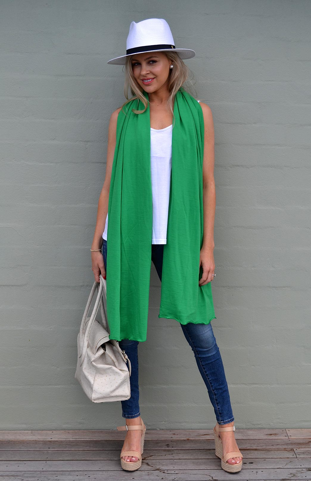Apple Green Women's Merino Wool Plain Scarf