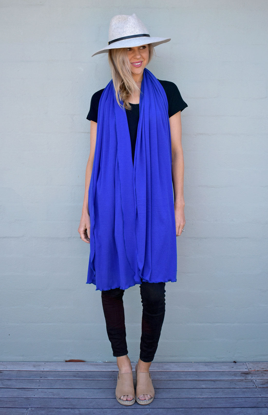 Cobalt Blue Women's Merino Wool Plain Scarf