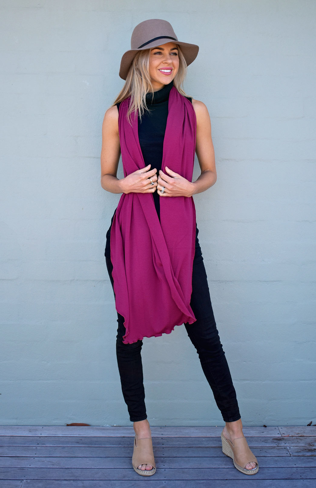 Rhoda Magenta Women's Merino Wool Plain Scarf