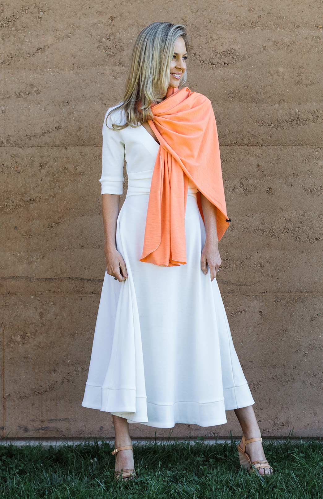 Vintage Ivory Women&#39;s Merino Wool V-Neck Classic Dress
