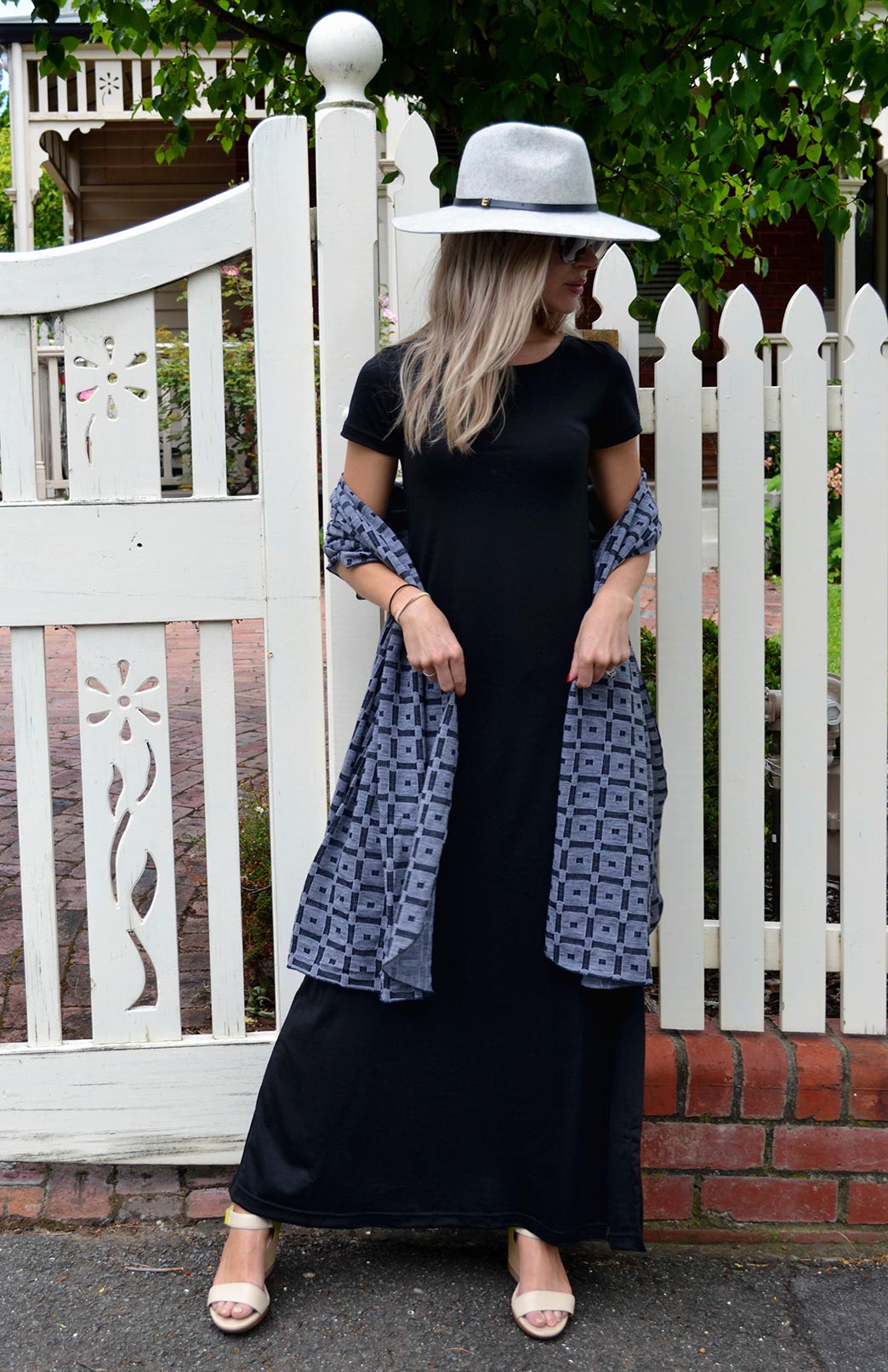 Black Women's Merino Wool Maxi Dress with Side Split
