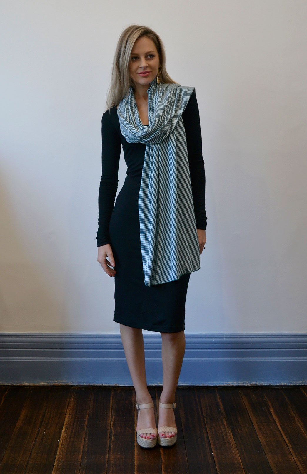 Emerald Ivory Pinstripe Women's Merino Wool Multi Striped Scarf