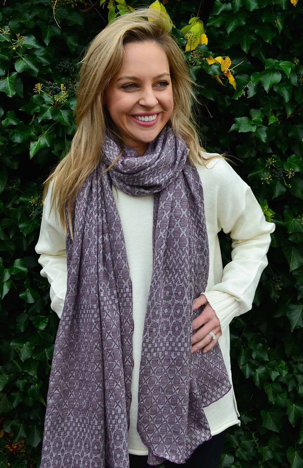 Purple Mixed Pattern Women&#39;s Merino Wool Patterned Scarf
