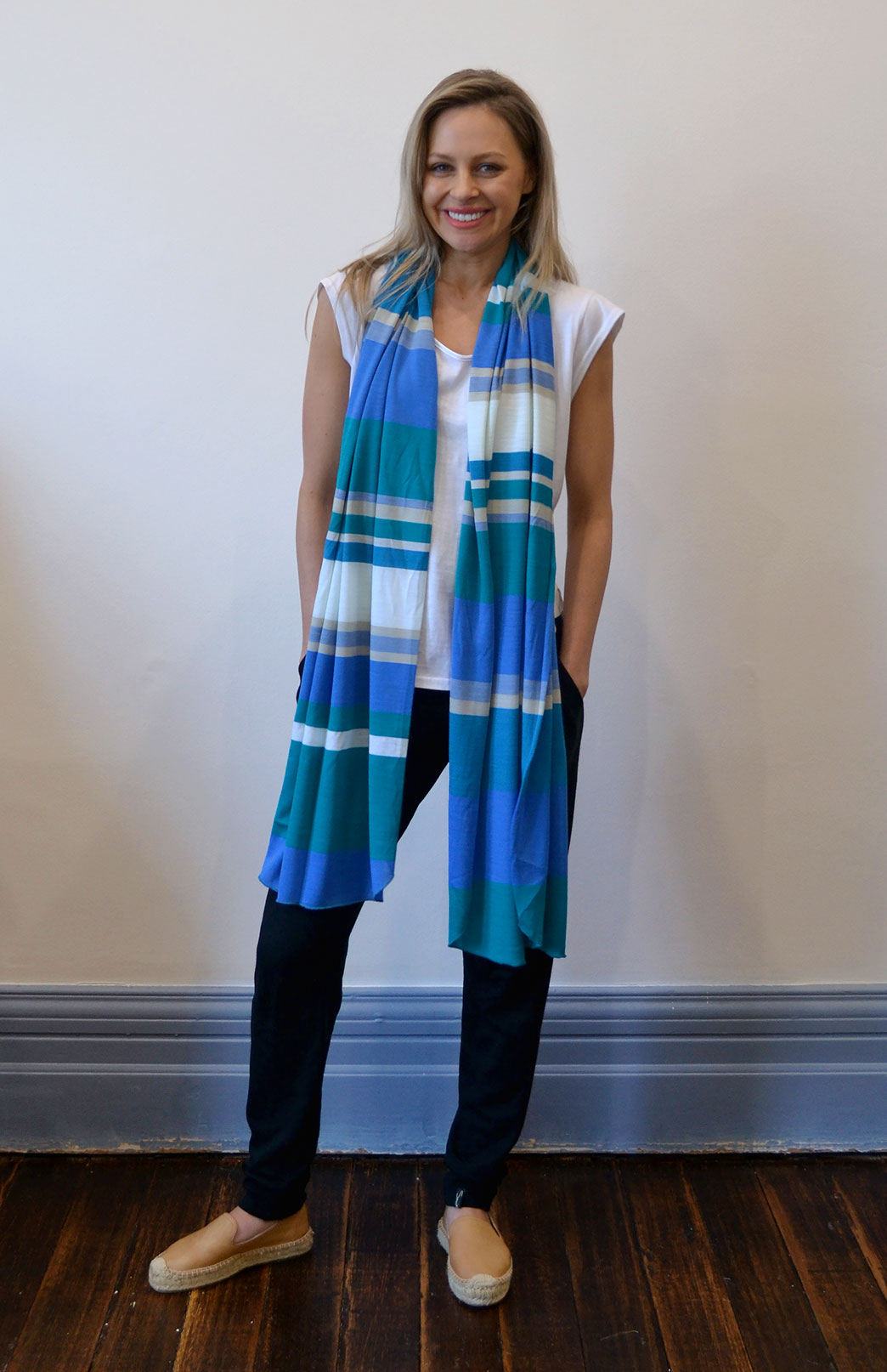 Lapis Blue Multi Women's Merino Wool Multi Striped Scarf