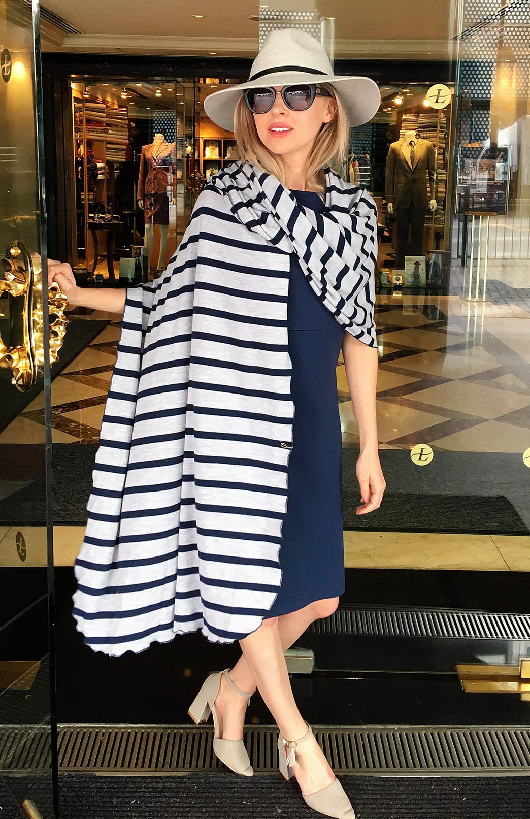 Grey and Indigo Single Stripe Women's Merino Wool Luxury Scarf