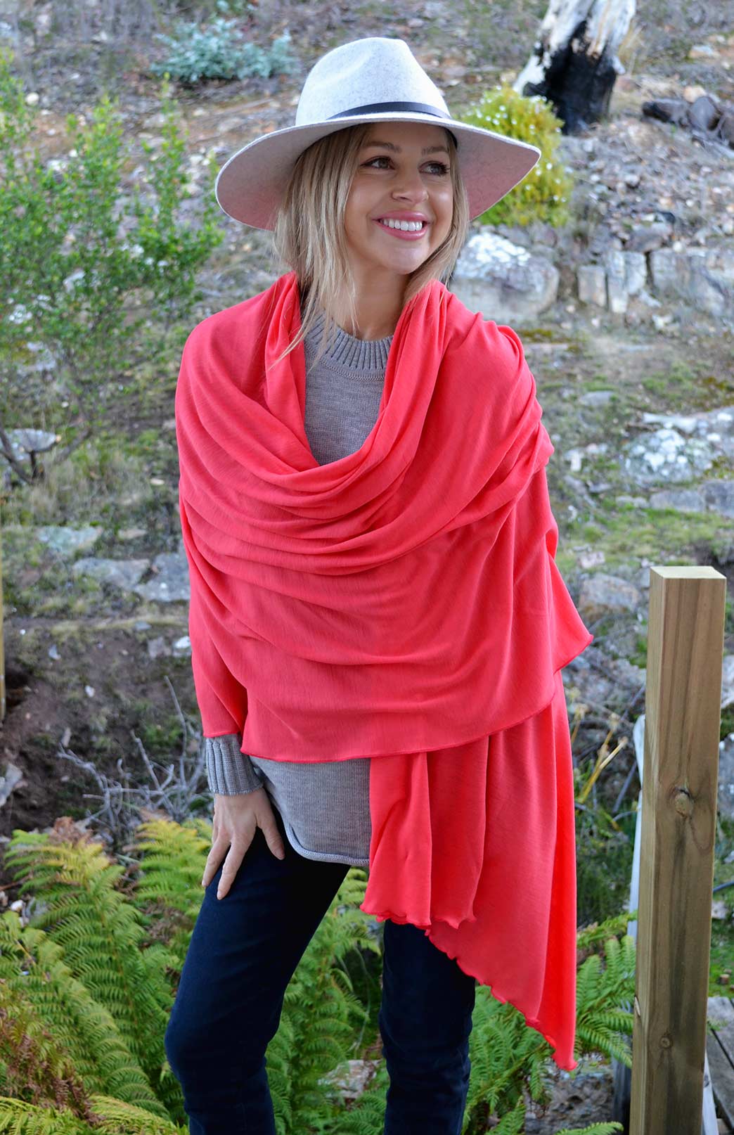 Summer Coral Women's Merino Wool Plain Scarf