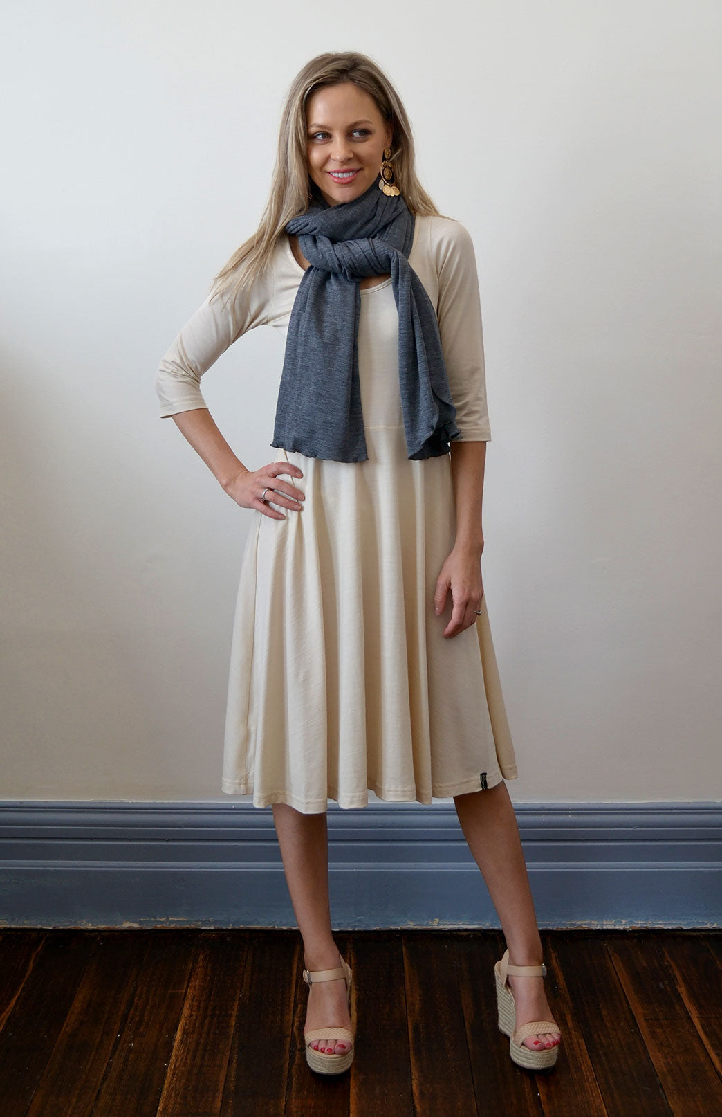 Charcoal Marl Women's Merino Wool Plain Scarf