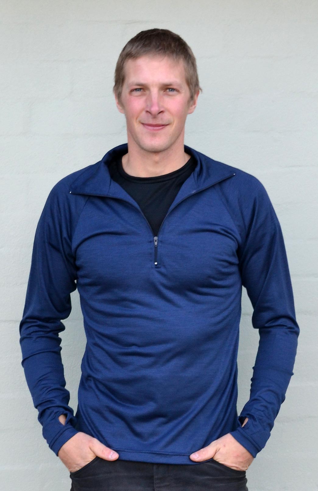 Indigo Blue Men's Merino Wool Zip Neck Top