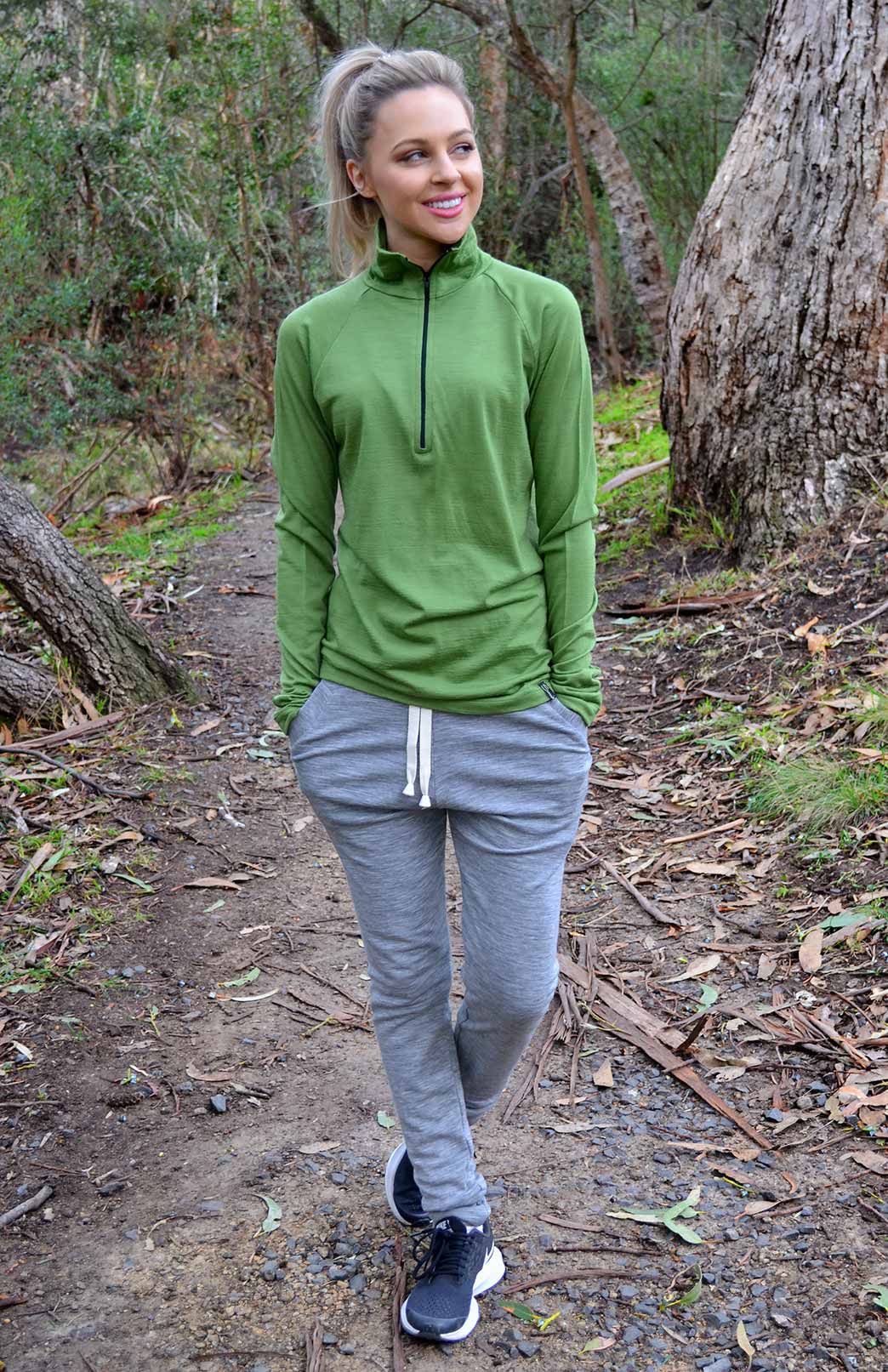Irish Green Women's Merino Wool Zip Neck Top