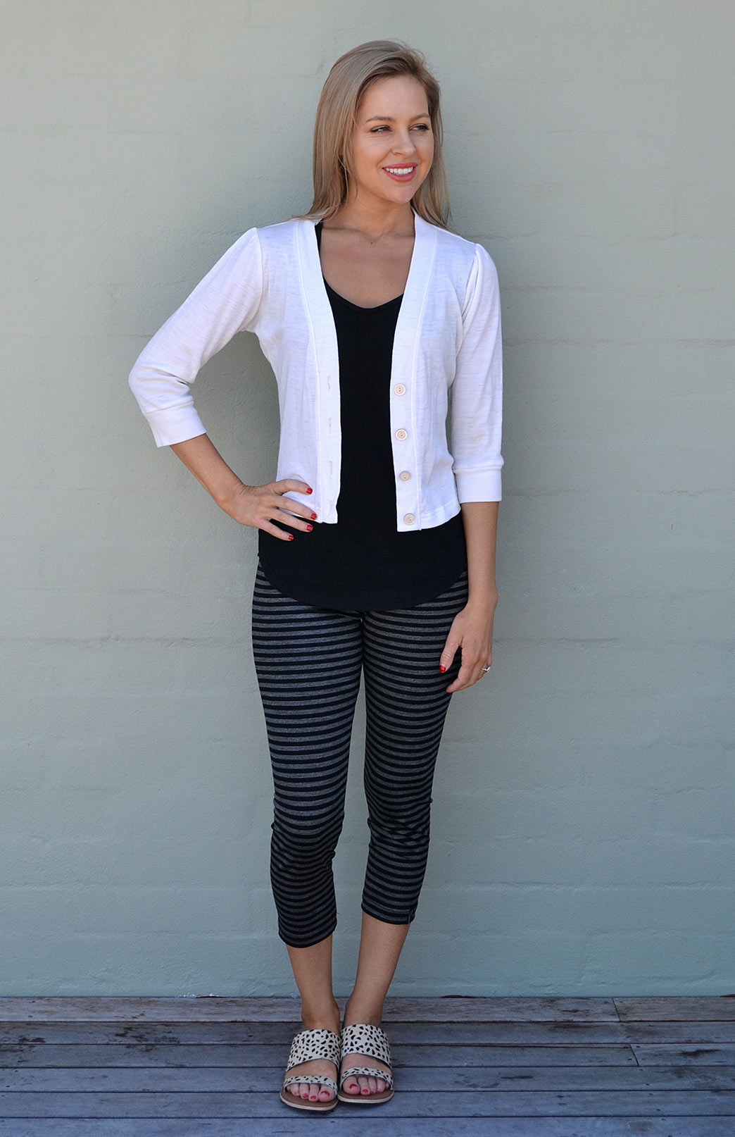 Black Grey Stripe Women's Merino Wool 7/8th Crop Leggings