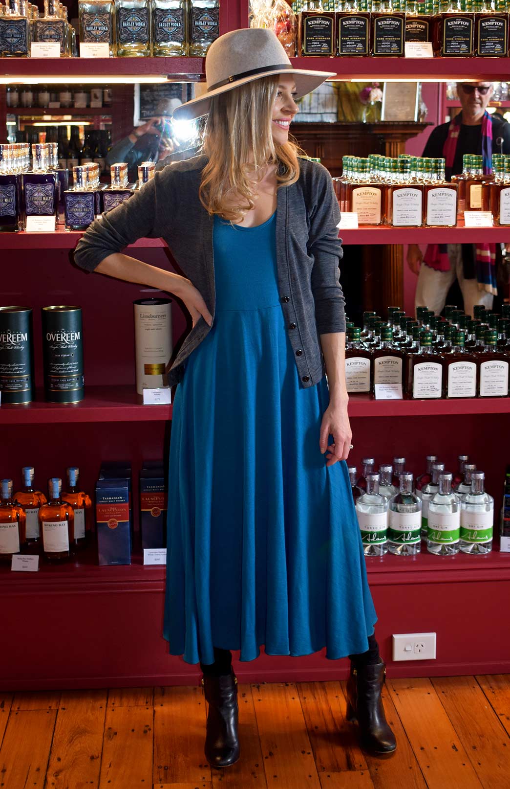 Teal Women's Merino Wool Sleeveless Dress