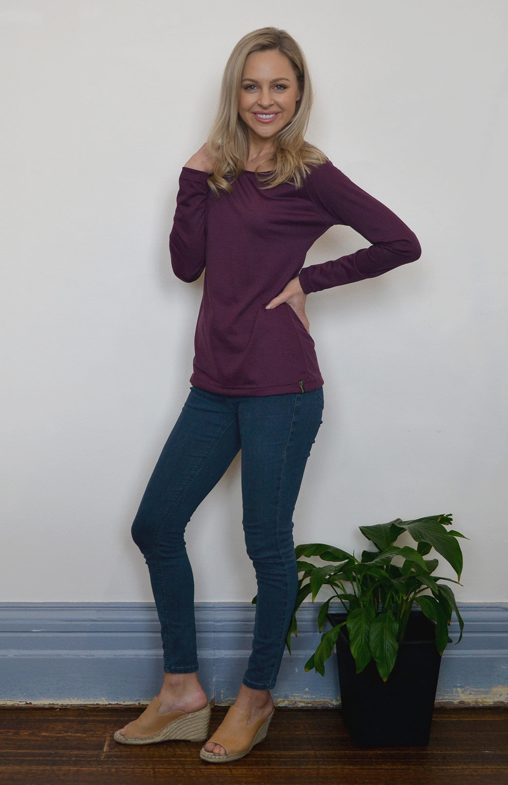 Pre Loved: Round Neck Top (size 16) Women's Merino Wool Long Sleeve Fashion &amp;amp; Layering Top

