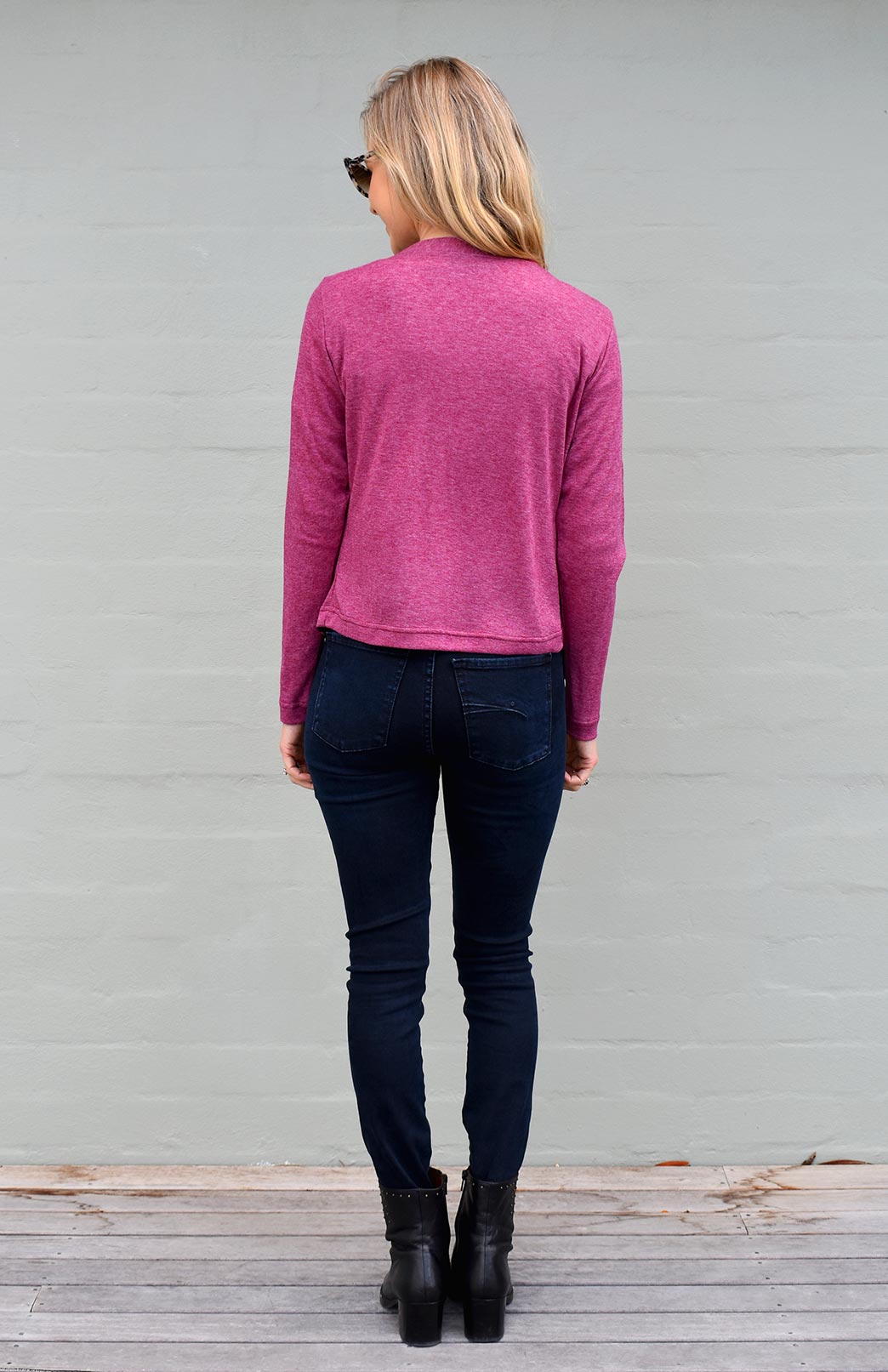 Boysenberry Marl Women's Cropped Cardigan with Long Sleeves