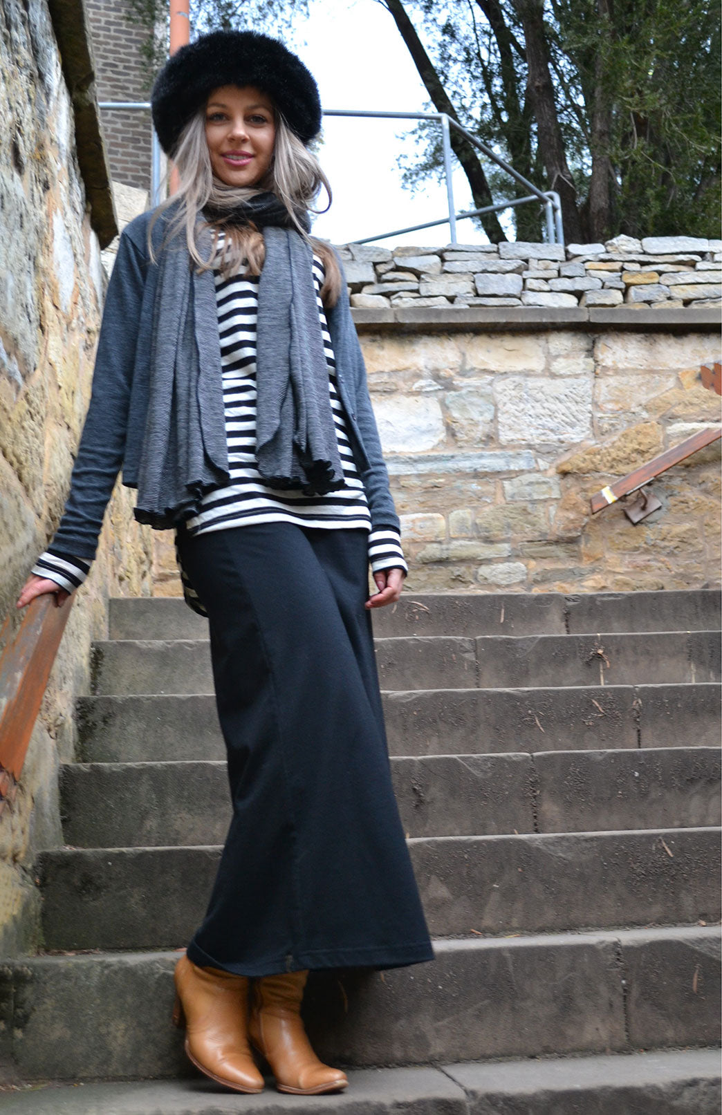 Black Women's Merino Wool Maxi Skirt