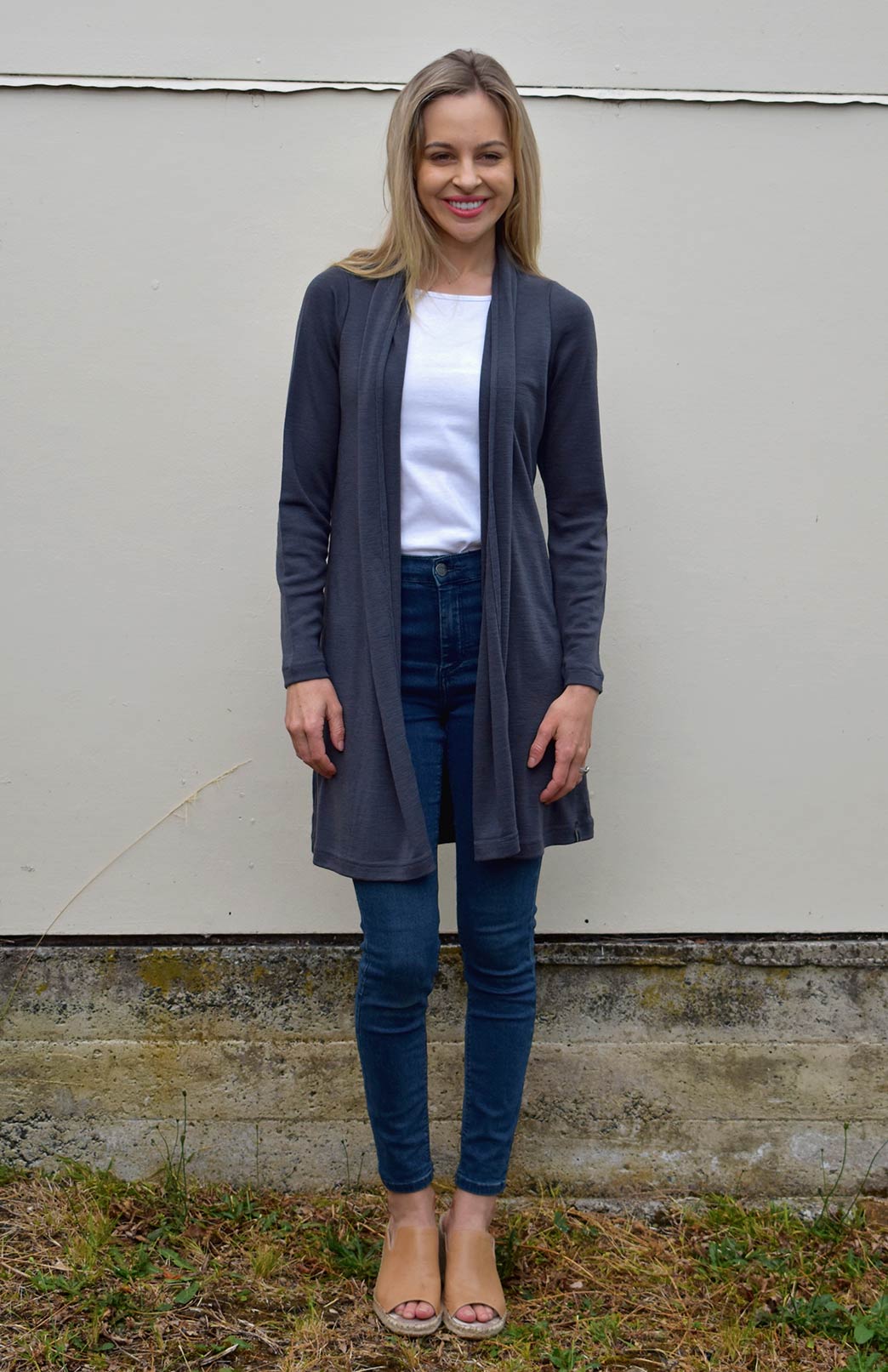 Lead Grey Women's Merino Wool Drape Cardigan