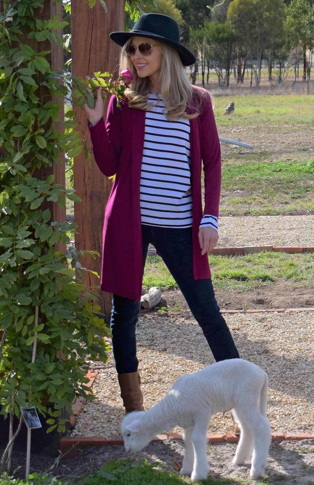 Magenta Women's Merino Wool Drape Cardigan