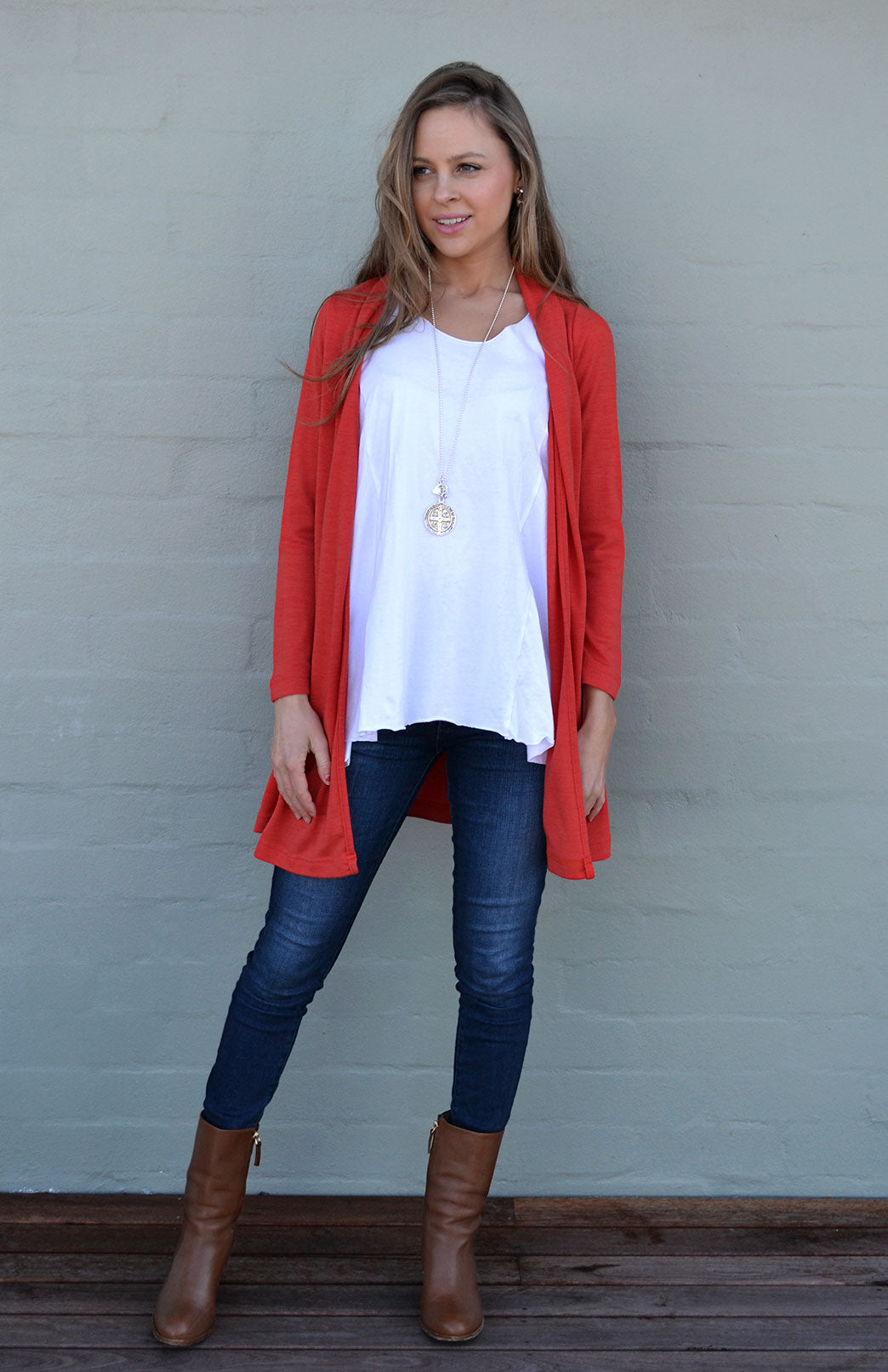 Paprika Orange Women's Merino Wool Drape Cardigan