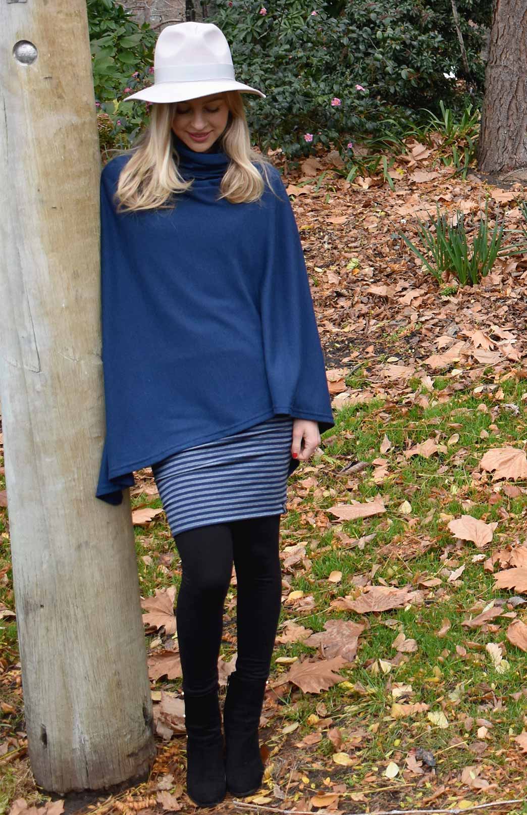 Indigo Grey Stripe Women's Merino Wool Tube Skirt