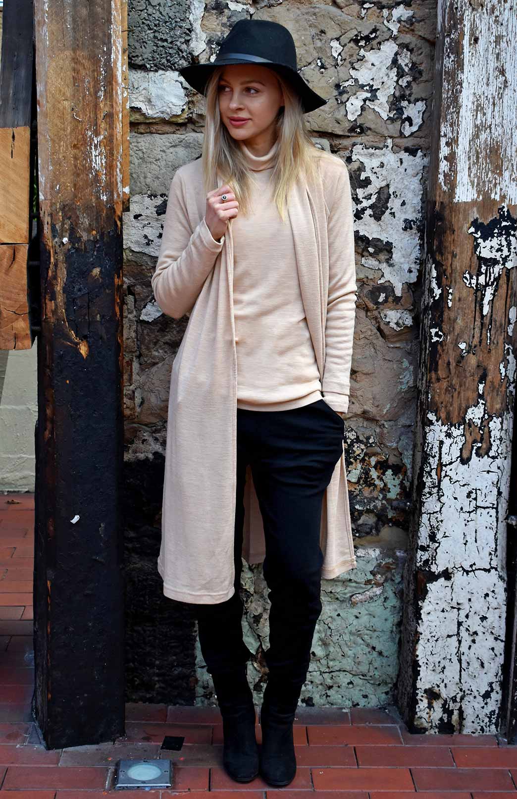 Camel Women's Merino Wool Long Drape Cardigan