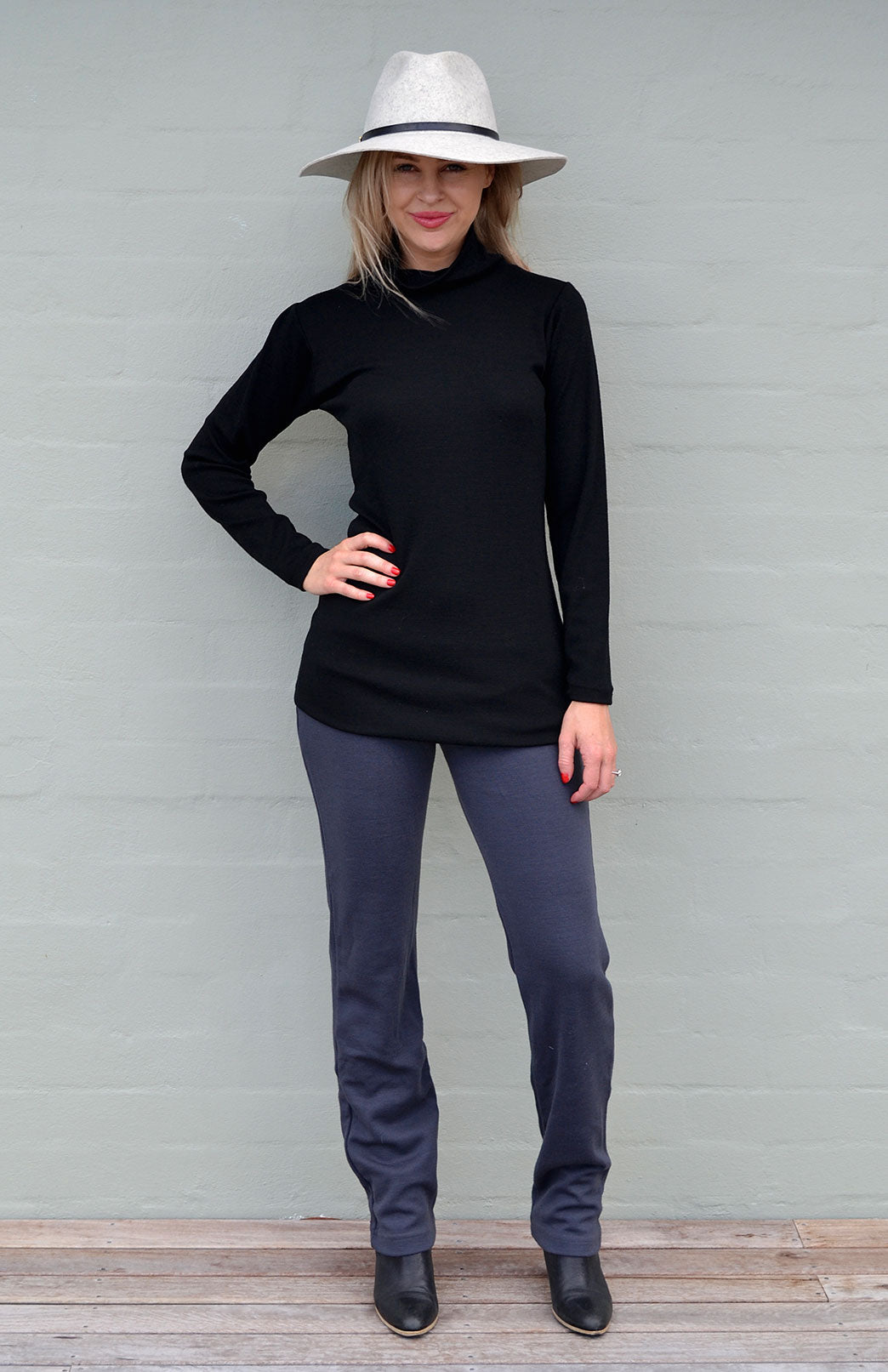 Women's Merino Polo Neck, Midnight