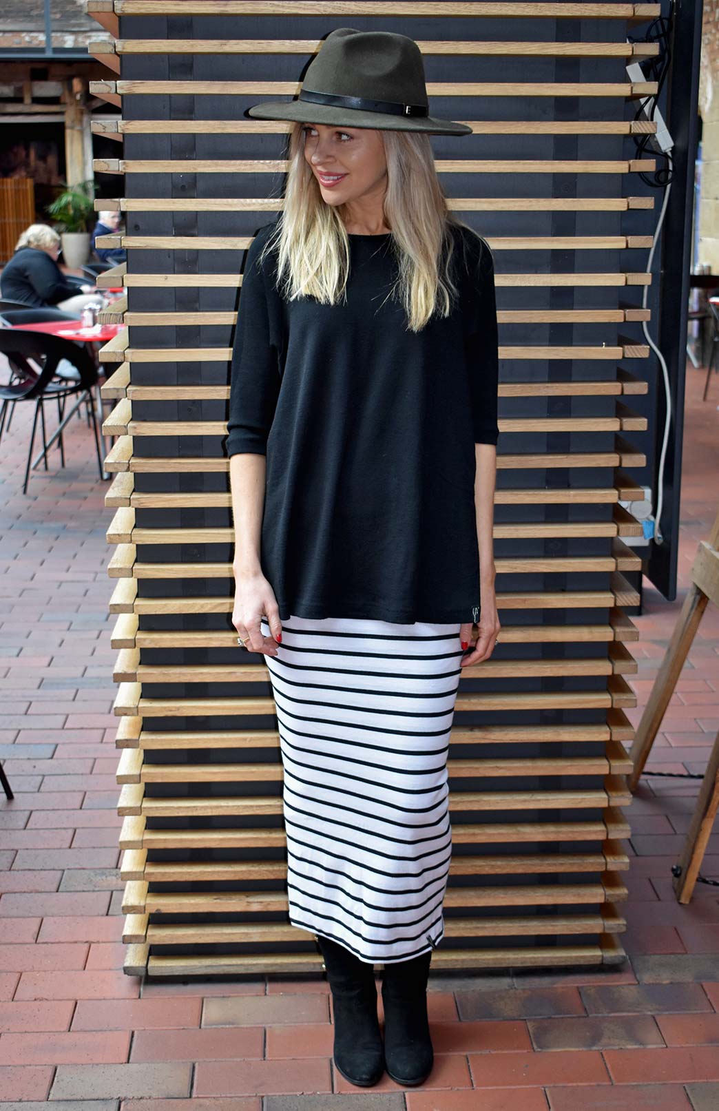 Black Women's Merino Wool Flutter Top with 3/4 Sleeves
