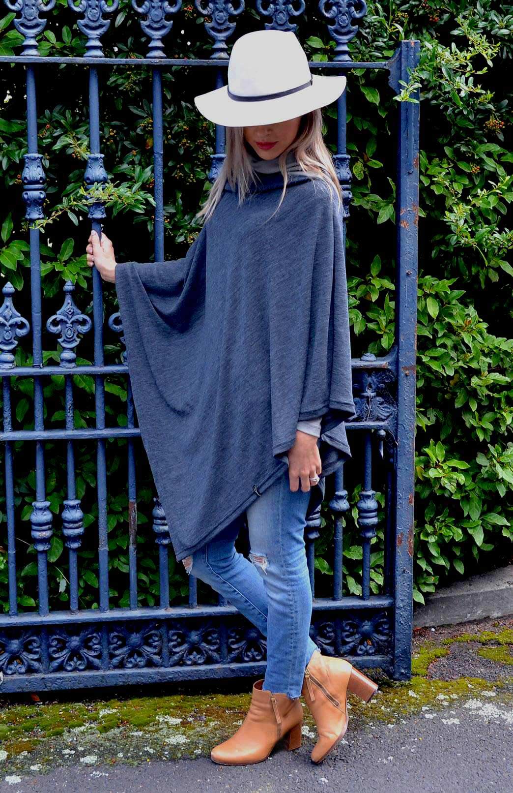 Charcoal Marl Women's Merino Wool Poncho