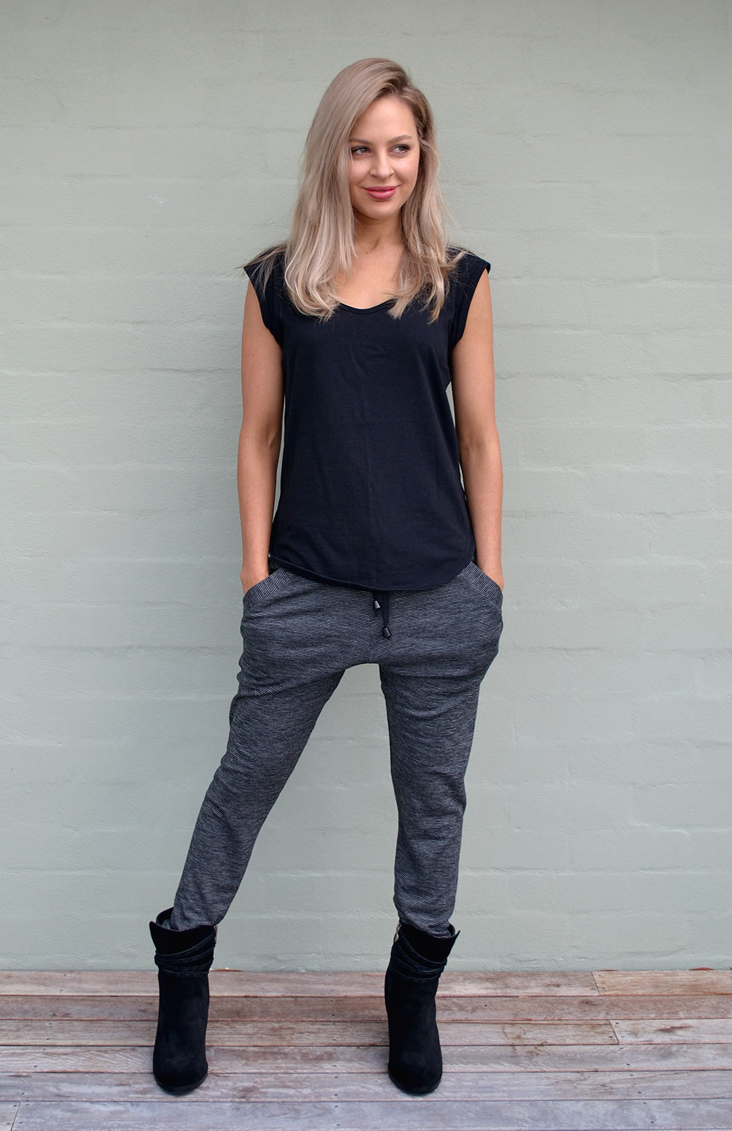 Black Pinstripe Women's Merino Wool Lounge Pants
